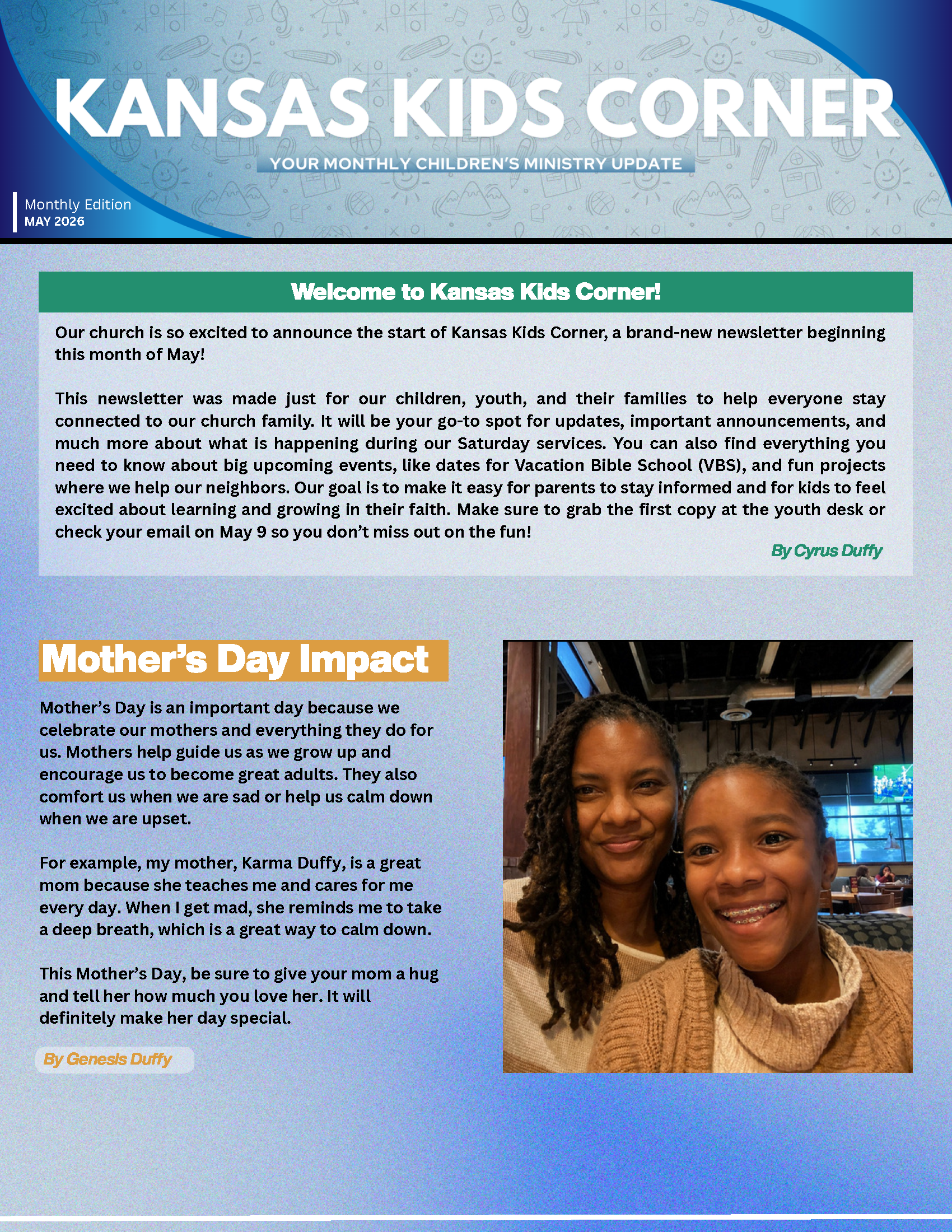 Kansas Kids Corner Newsletter — Page 1